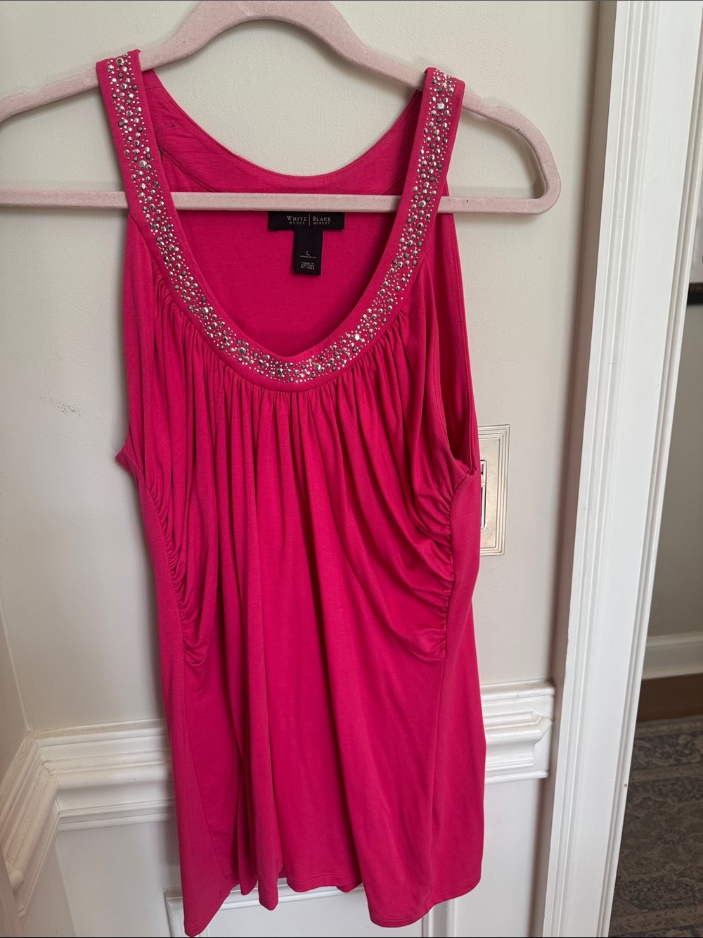 White House Black Market Fuchsia Beaded Scoop Neck Tank